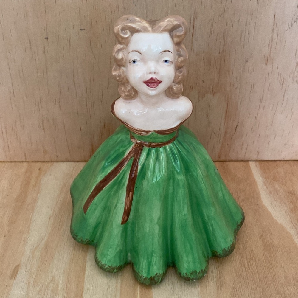Vintage Ceramic Lady Figurine in Green Dress